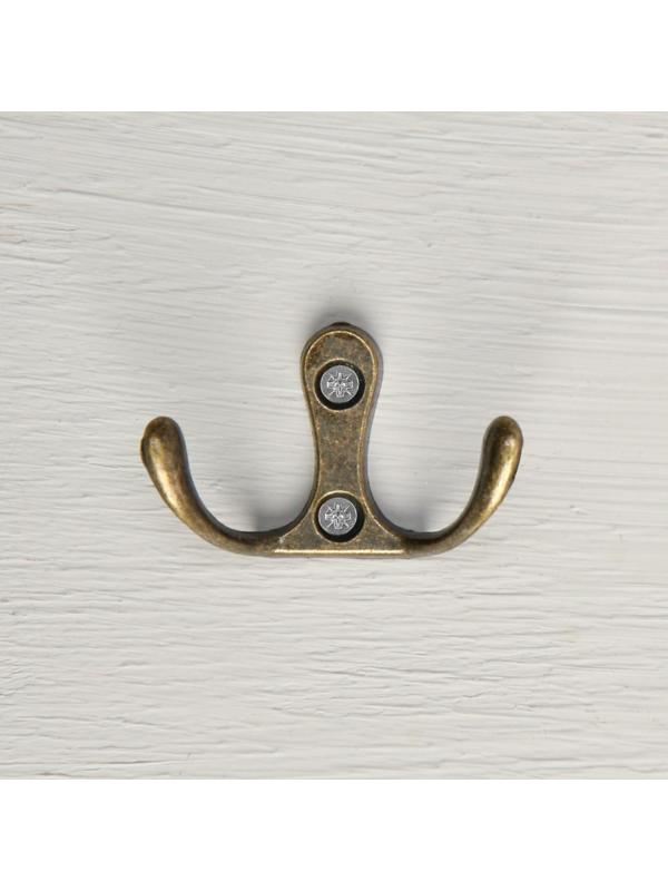 Крючок мебельный KM206AB, двухрожковый, цвет бронза