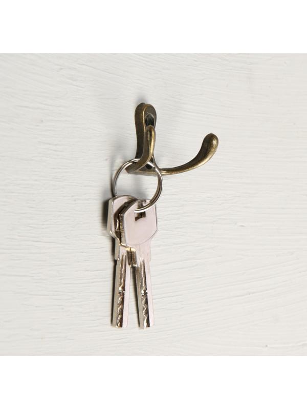 Крючок мебельный KM206AB, двухрожковый, цвет бронза