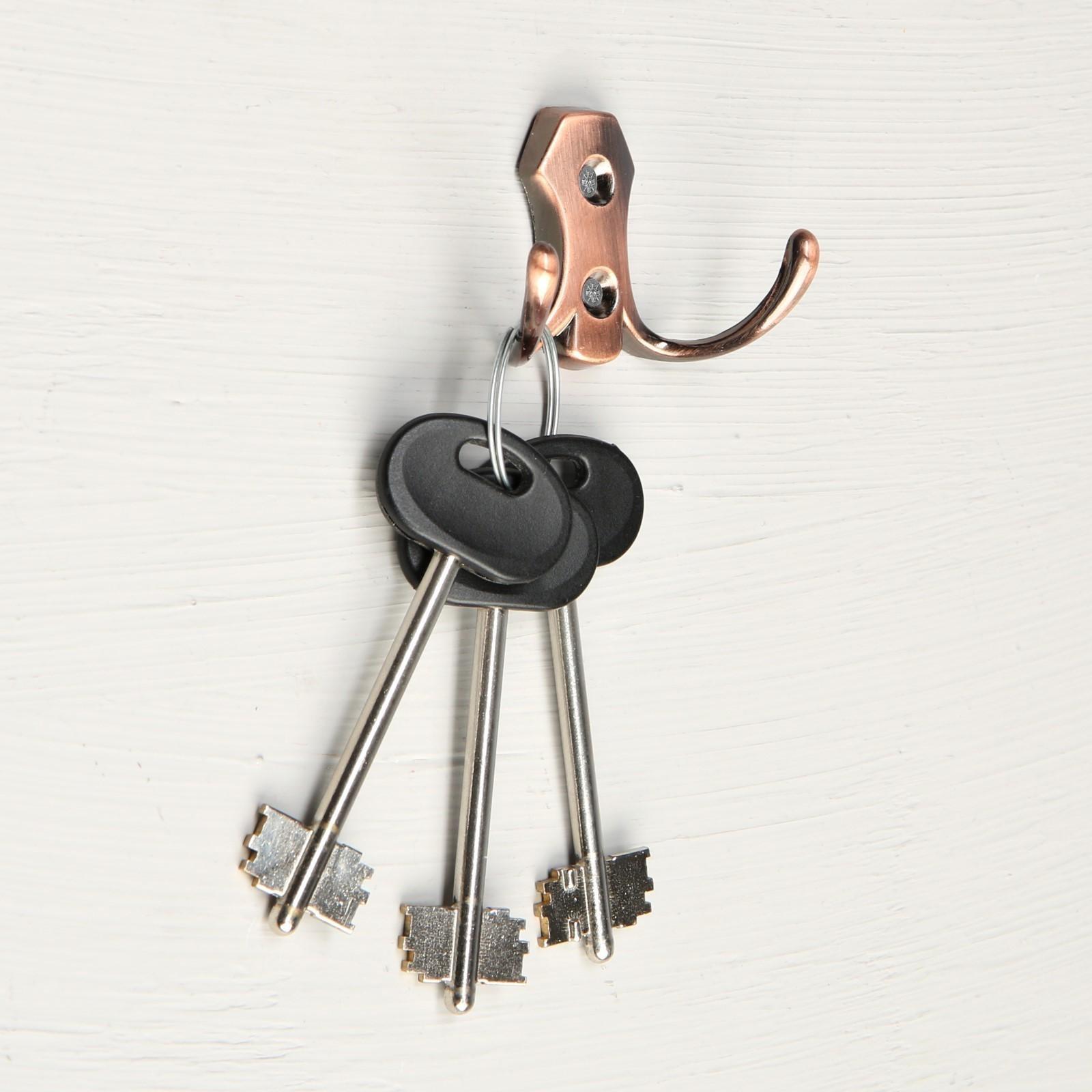 Крючок мебельный ТУНДРА KM201AC, двухрожковый, цвет медь