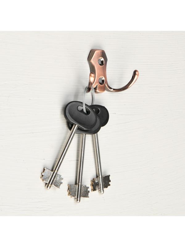 Крючок мебельный ТУНДРА KM201AC, двухрожковый, цвет медь