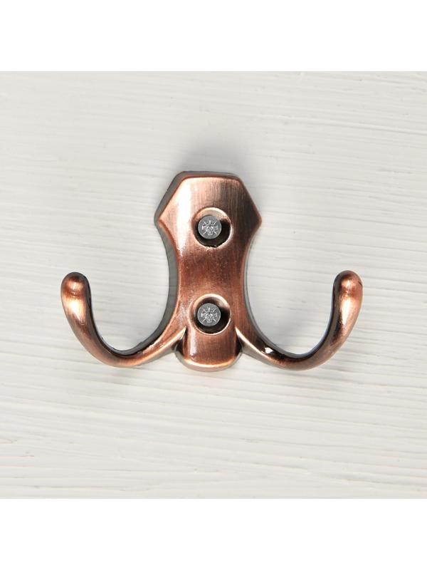 Крючок мебельный ТУНДРА KM201AC, двухрожковый, цвет медь