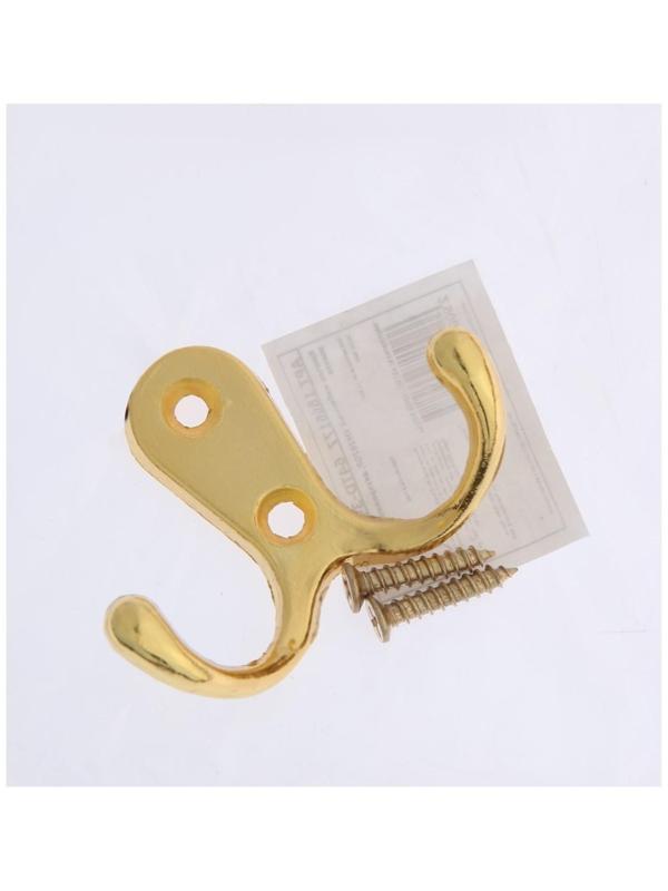 Крючок мебельный KM207GP, двухрожковый, цвет золото