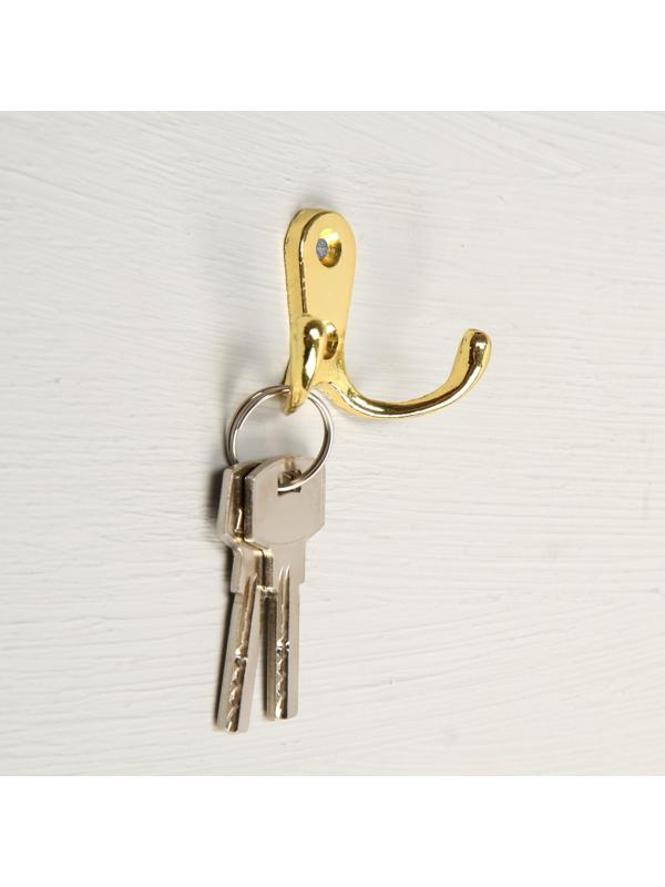 Крючок мебельный KM207GP, двухрожковый, цвет золото