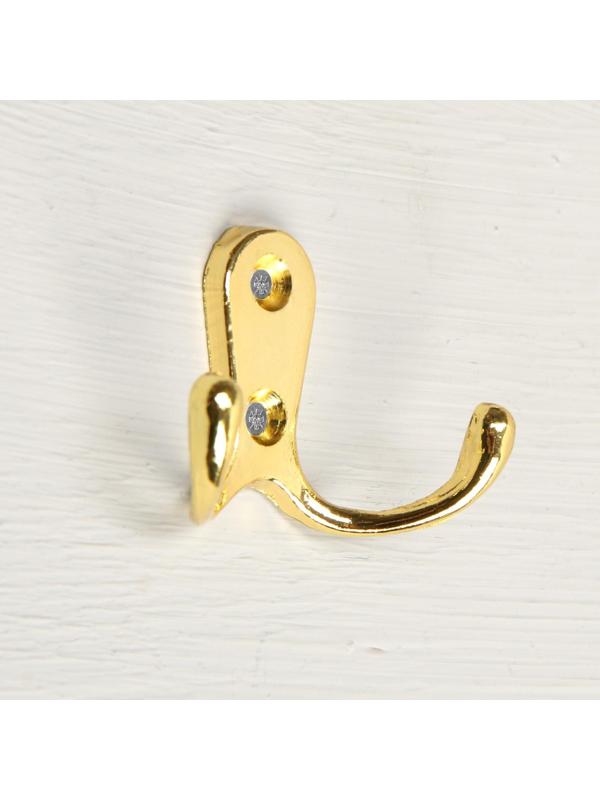 Крючок мебельный KM207GP, двухрожковый, цвет золото