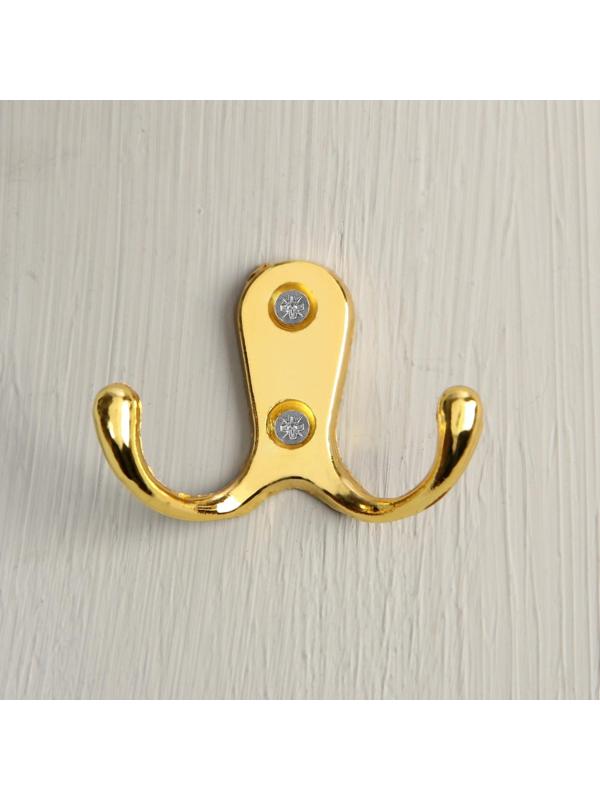 Крючок мебельный KM207GP, двухрожковый, цвет золото