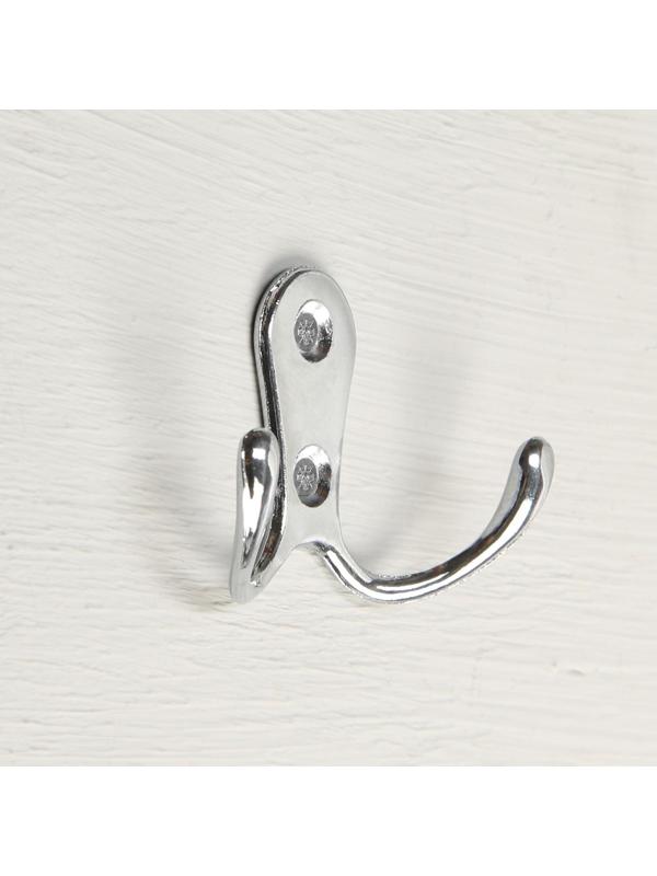 Крючок мебельный KM207CP, двухрожковый, цвет хром