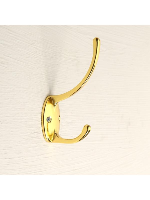 Крючок мебельный KM208GP, двухрожковый, цвет золото