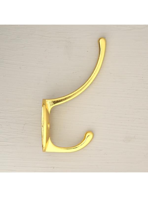 Крючок мебельный KM208GP, двухрожковый, цвет золото