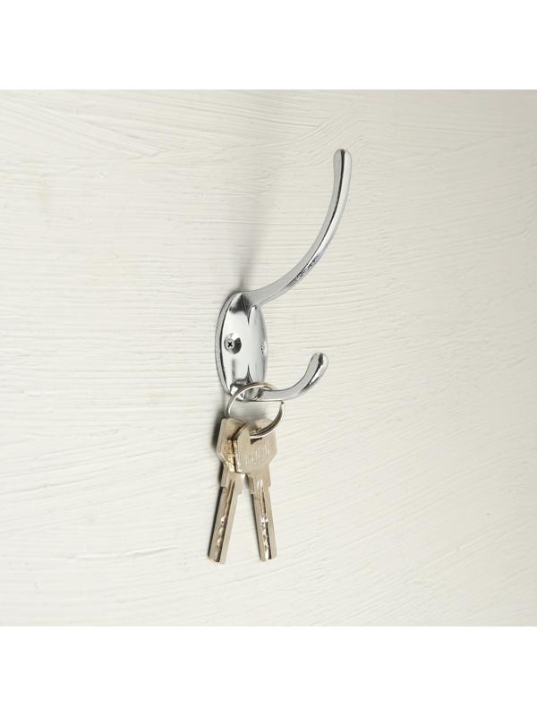 Крючок мебельный KM208CP, двухрожковый, цвет хром