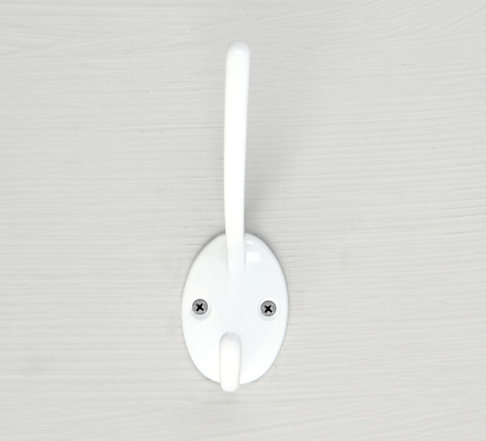 Крючок мебельный KM208WW, двухрожковый, белый