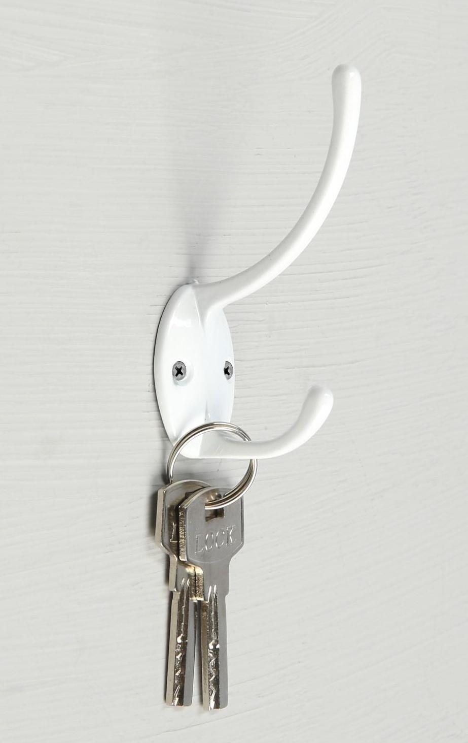 Крючок мебельный KM208WW, двухрожковый, белый