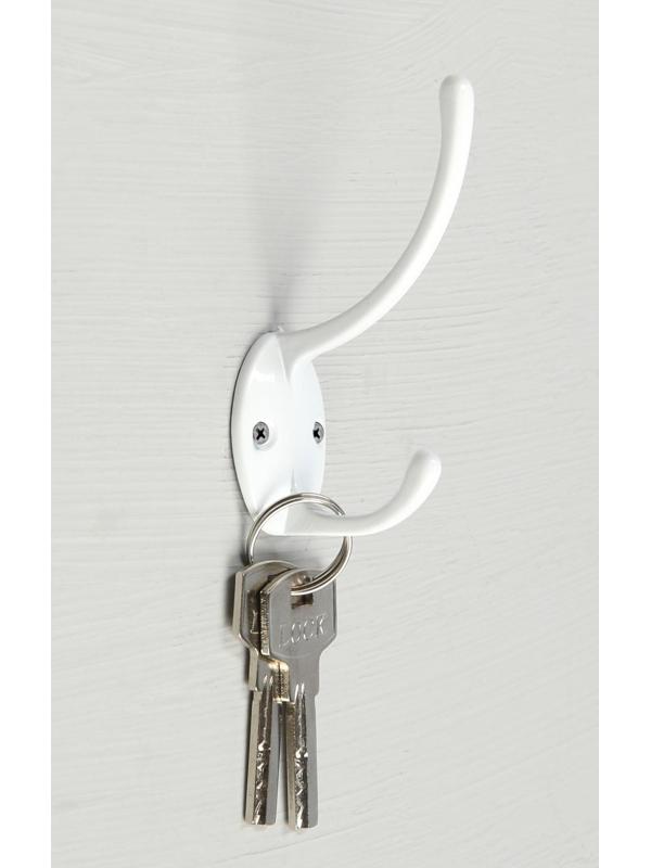 Крючок мебельный KM208WW, двухрожковый, белый