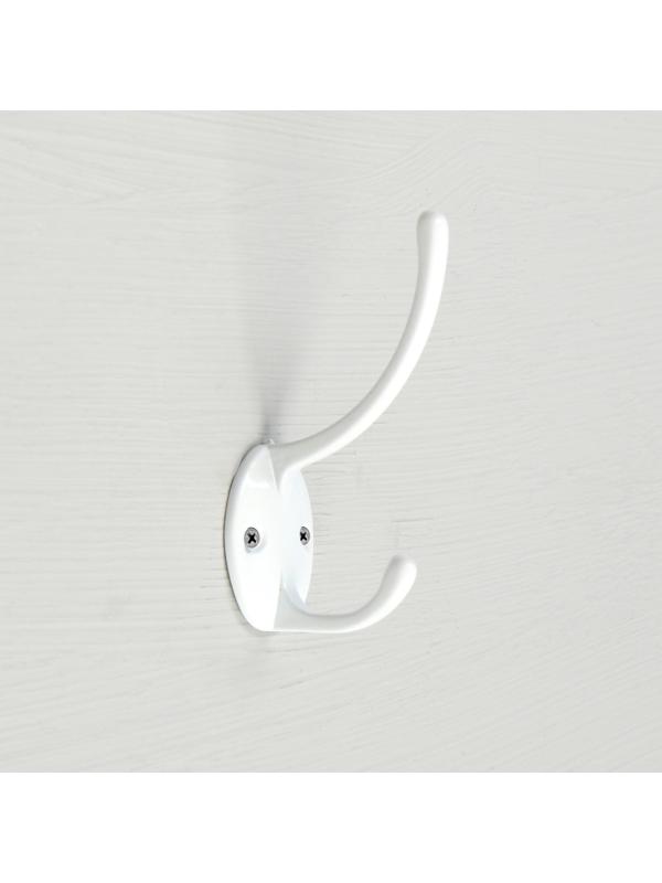 Крючок мебельный KM208WW, двухрожковый, белый