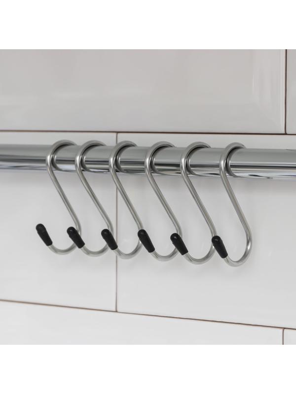 Набор крючков для рейлинга Доляна, d=1,5 см, 6 см, 6 шт, цвет хром