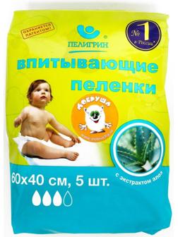 Пеленки впитывающие, одноразовые для детей, 60х40 5 шт. алоэ