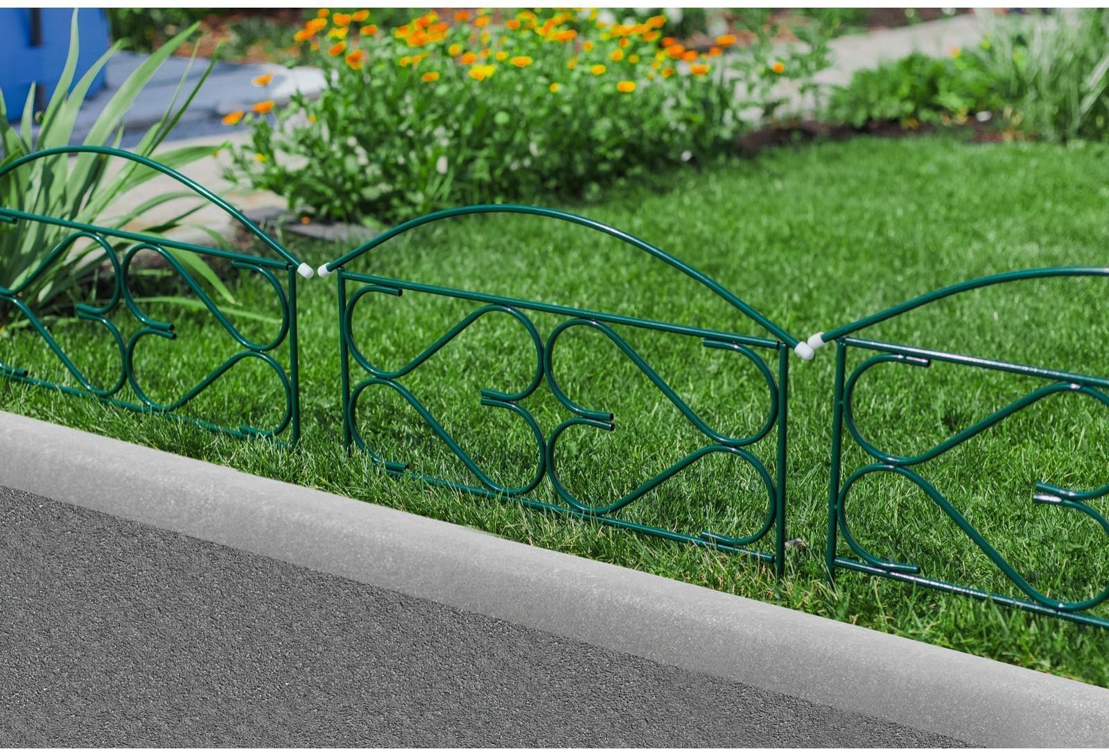 Ограждение декоративное, 50 × 315 см, 5 секций, металл, зелёное, «Дачный плюс», Greengo