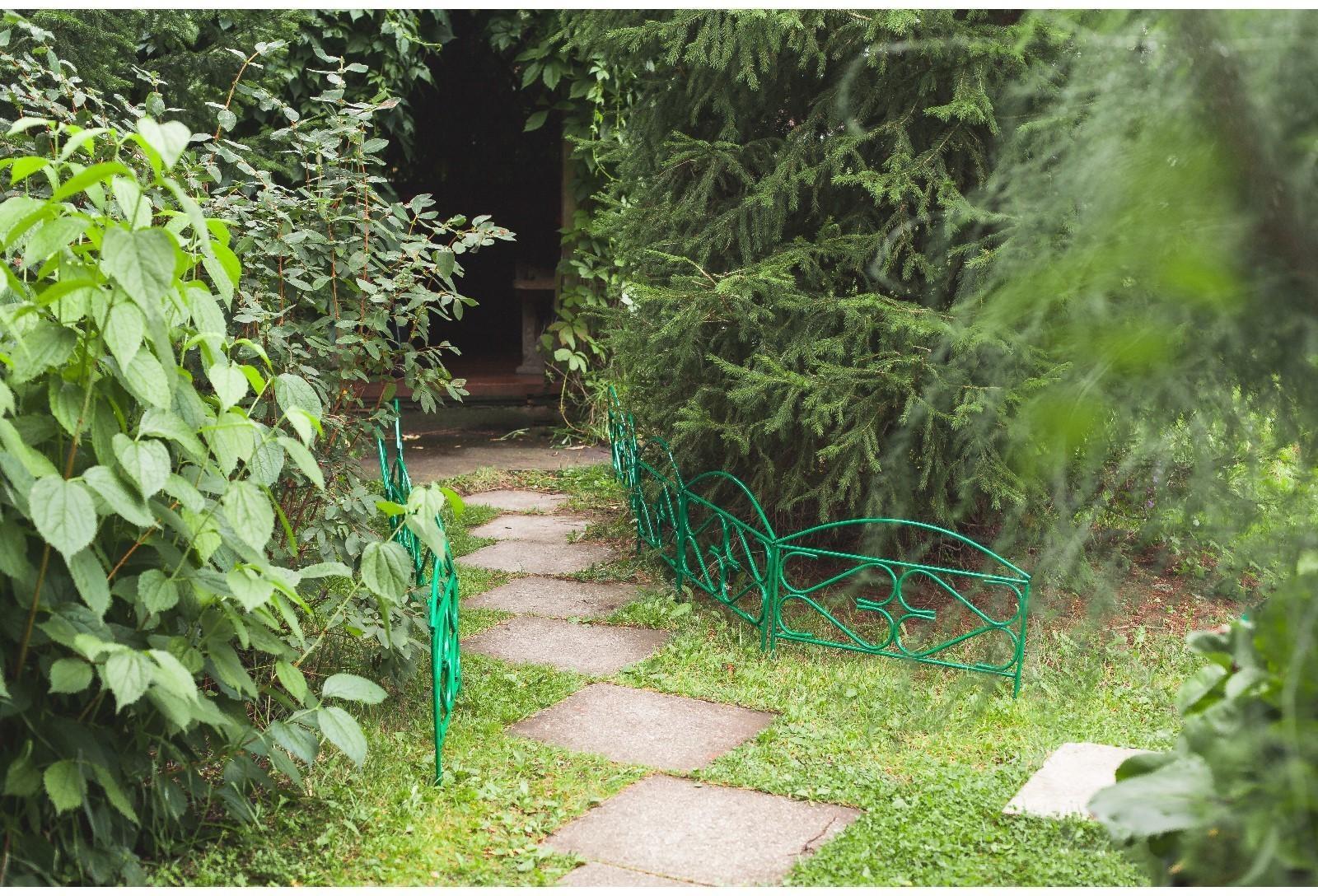 Ограждение декоративное, 50 × 315 см, 5 секций, металл, зелёное, «Дачный плюс», Greengo