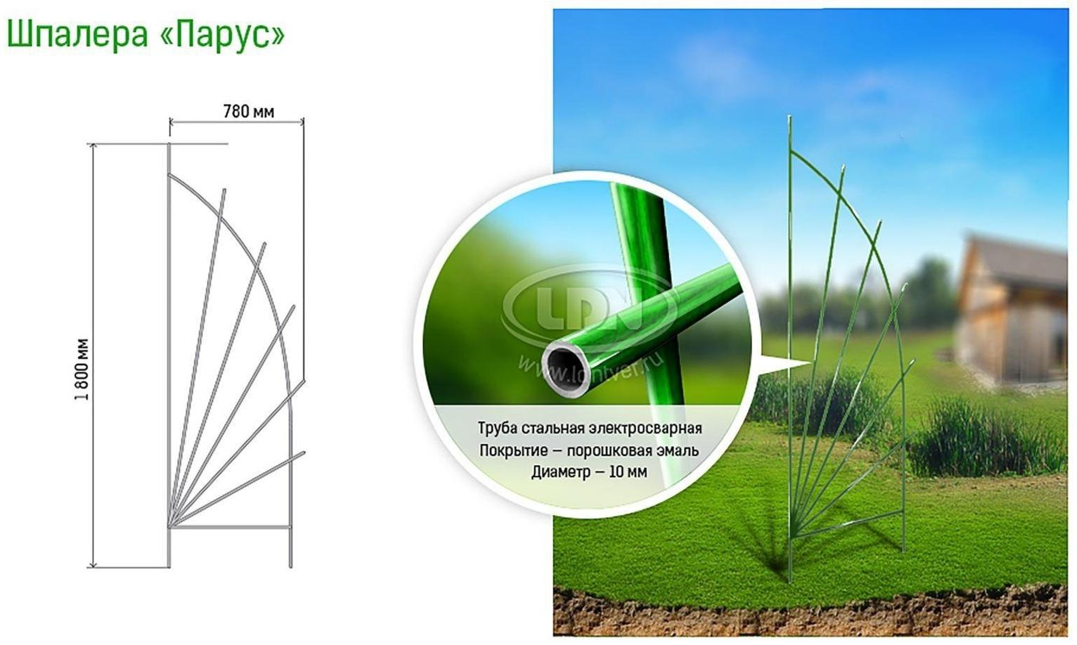 Шпалера, 170 × 65 × 1 см, металл, зелёная, «Парус»