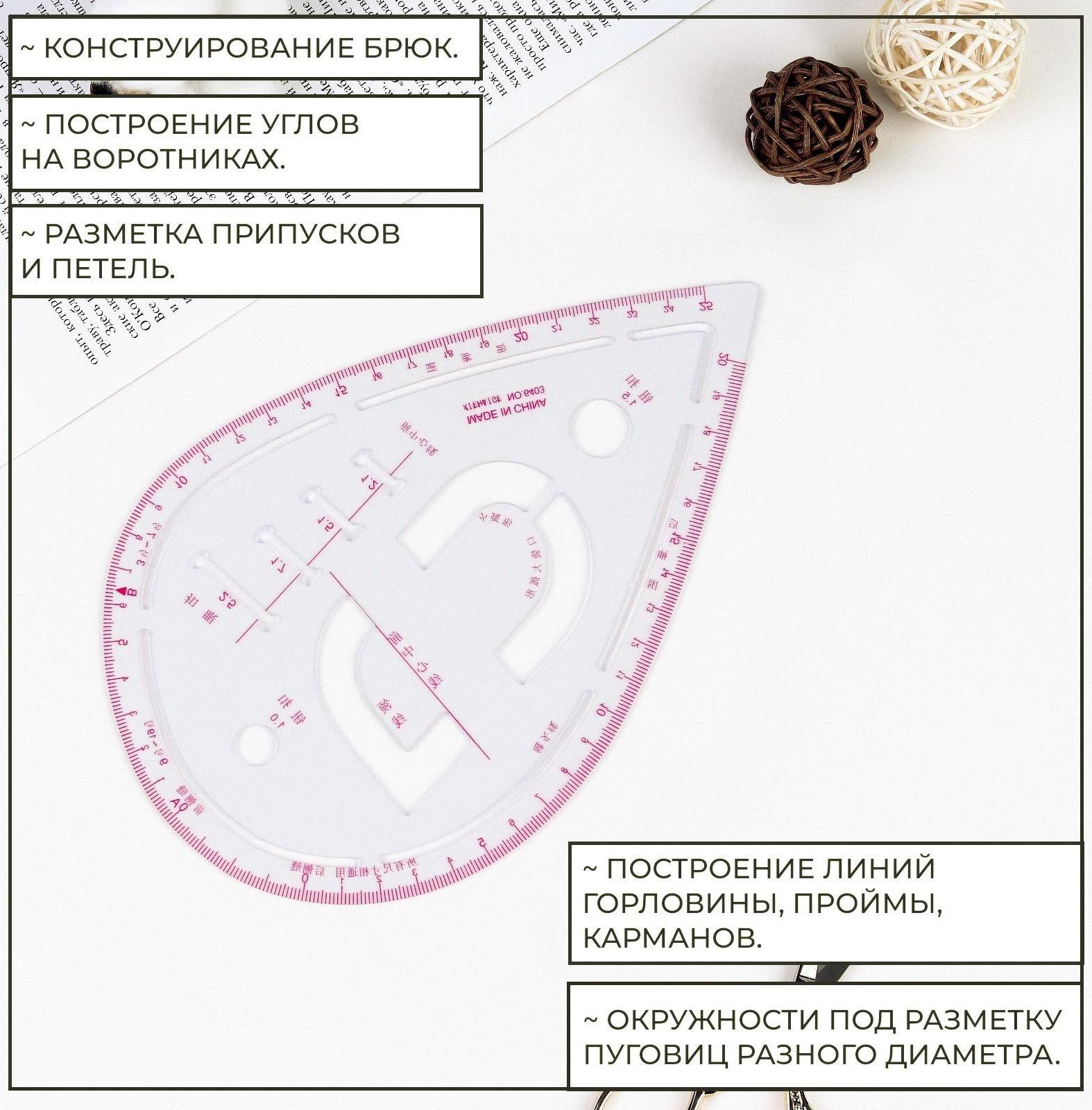 Лекало портновское метрическое «Капля», с проймой, 20,5 × 13,3 см, толщина 0,5 мм, цвет прозрачный