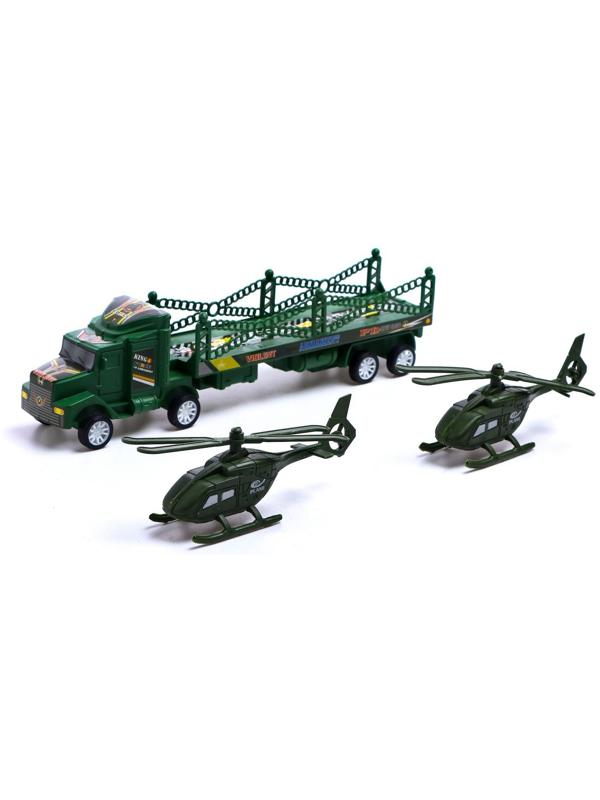 Грузовик инерционный «Военный автовоз», с 2 вертолетами, МИКС