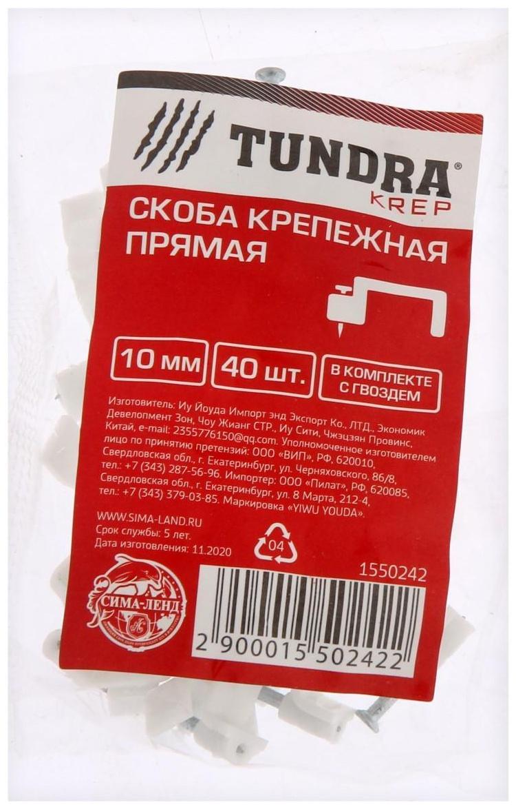 Скоба крепежная прямая ТУНДРА krep, 10 мм, в комплекте с гвоздем, в упаковке 40 шт.