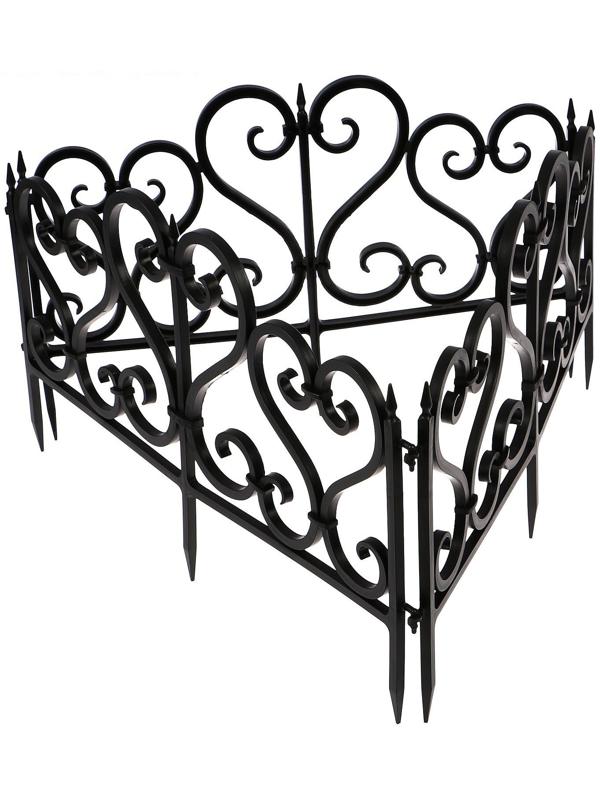 Ограждение декоративное, 32 × 300 см, 6 секций, пластик, чёрное
