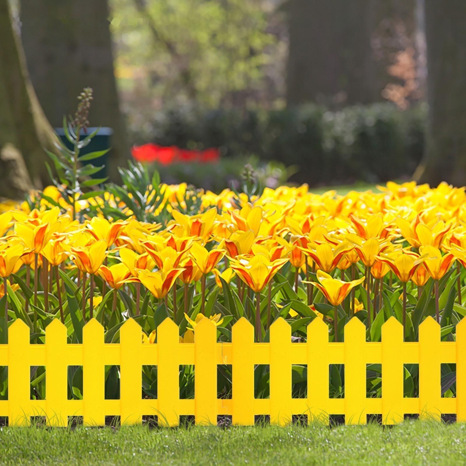 Ограждение декоративное, 30 × 196 см, 4 секции, пластик, жёлтое, «Палисадник»