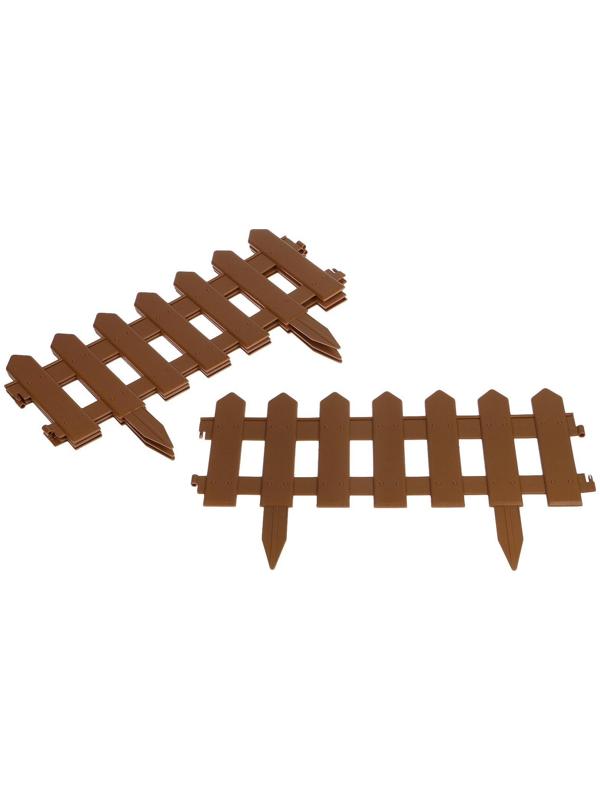 Ограждение декоративное, 30 × 196 см, 4 секции, пластик, коричневое, «Палисадник»