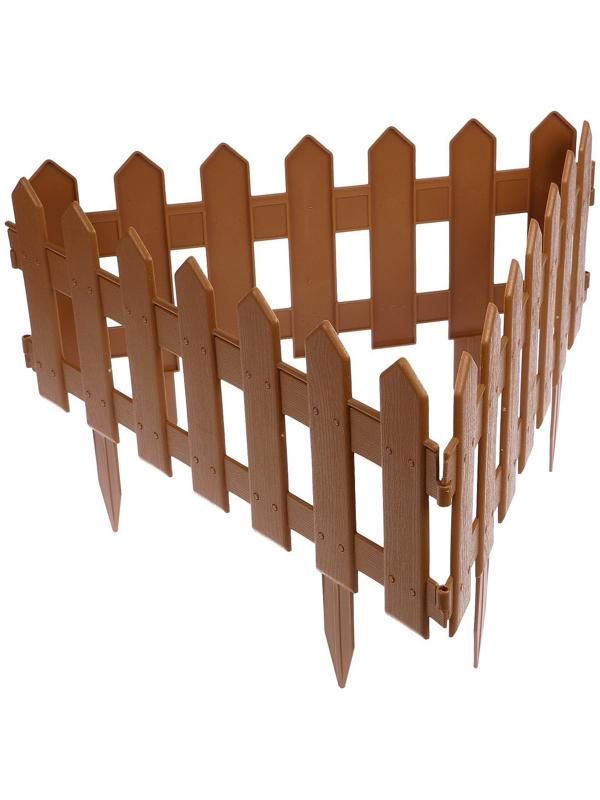 Ограждение декоративное, 30 × 196 см, 4 секции, пластик, коричневое, «Палисадник»