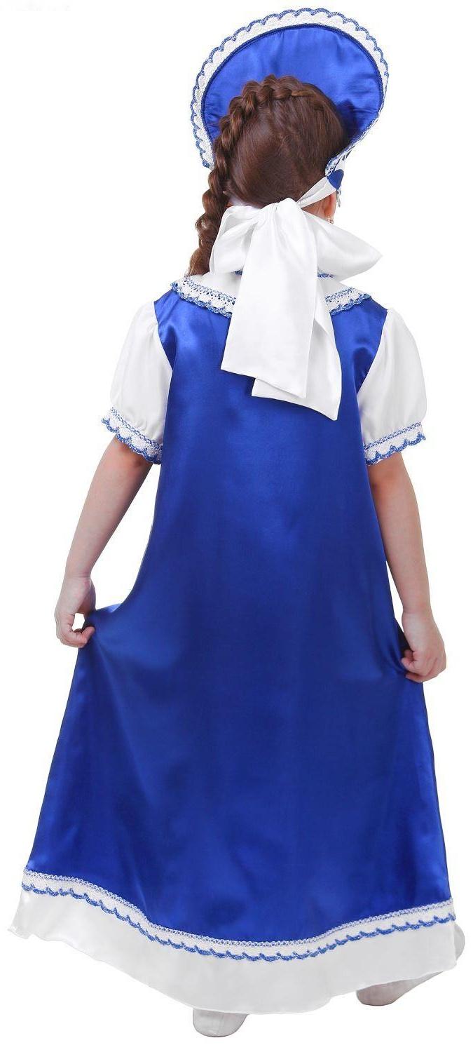 Русский костюм для девочки: платье с кокеткой, кокошник, р-р 64, рост 122-128 см, цвет синий