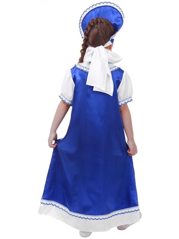 Русский костюм для девочки: платье с кокеткой, кокошник, р-р 68, рост 134-140 см, цвет синий