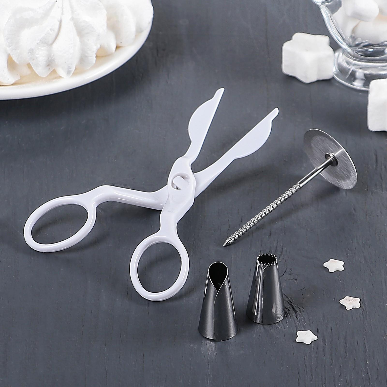 Набор кондитерский Доляна, 4 предмета: 2 насадки d=1,7 см, щипцы, гвоздь d=0,3/3,3 см