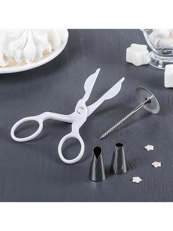 Набор кондитерский Доляна, 4 предмета: 2 насадки d=1,7 см, щипцы, гвоздь d=0,3/3,3 см