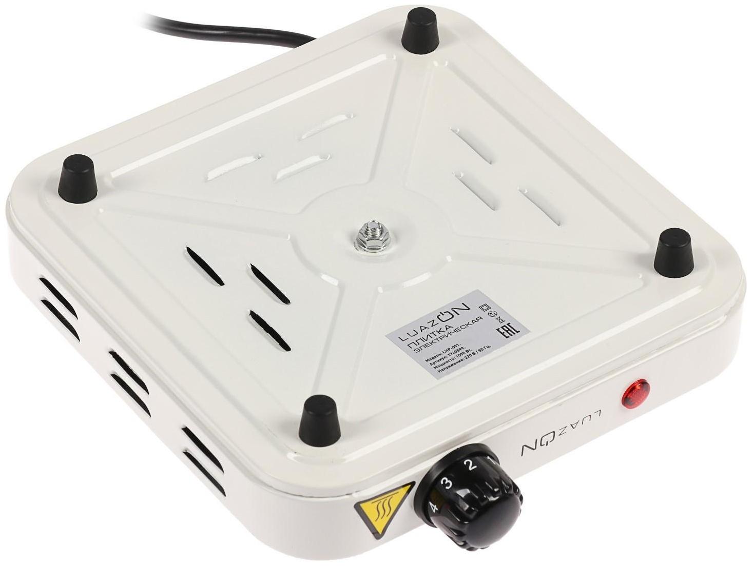 Плитка электрическая Luazon LHP-001, 1 конфорка, 1000 Вт, нагреватель спираль, белая