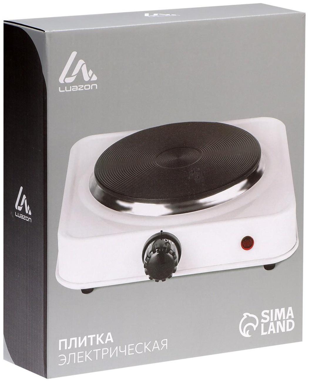 Плитка электрическая Luazon LHP-001, 1 конфорка, 1000 Вт, нагреватель спираль, белая