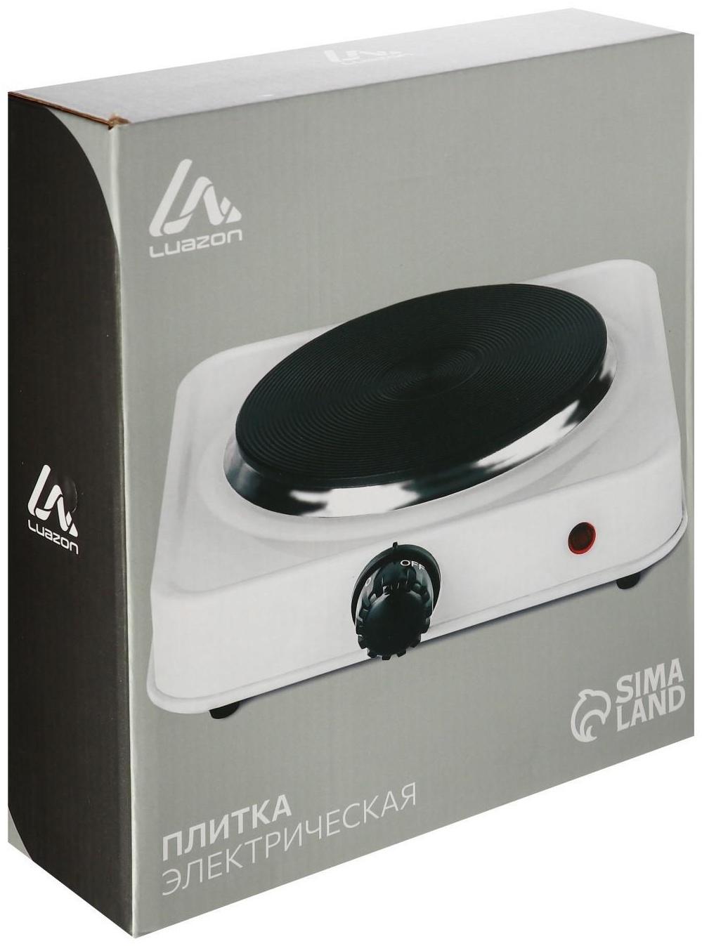 Плитка электрическая Luazon LHP-002, 1 конфорка, 1000 Вт, нагреватель диск, белая