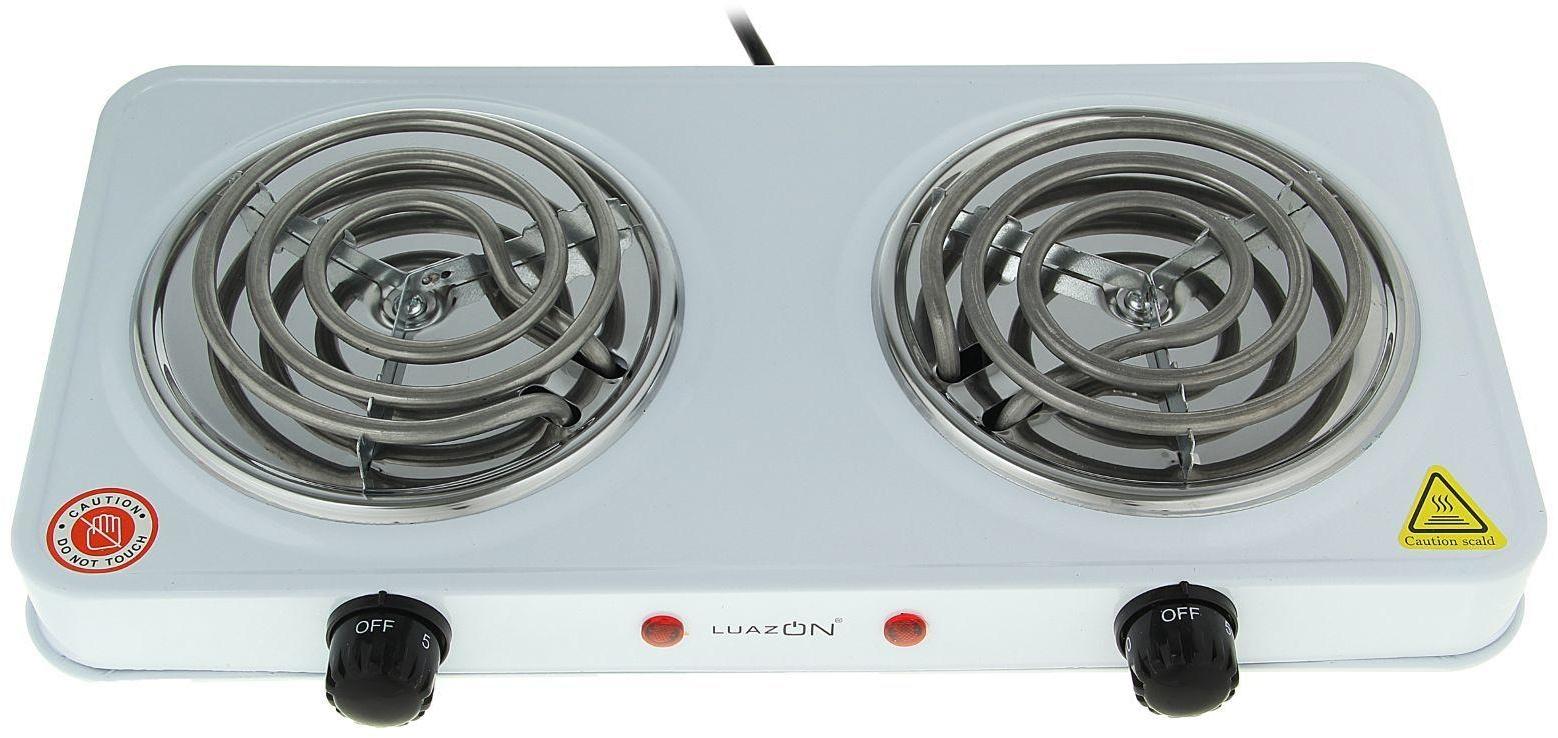 Плитка электрическая Luazon LHP-003, 2 конфорки, 2000 Вт, нагреватель спираль, белая