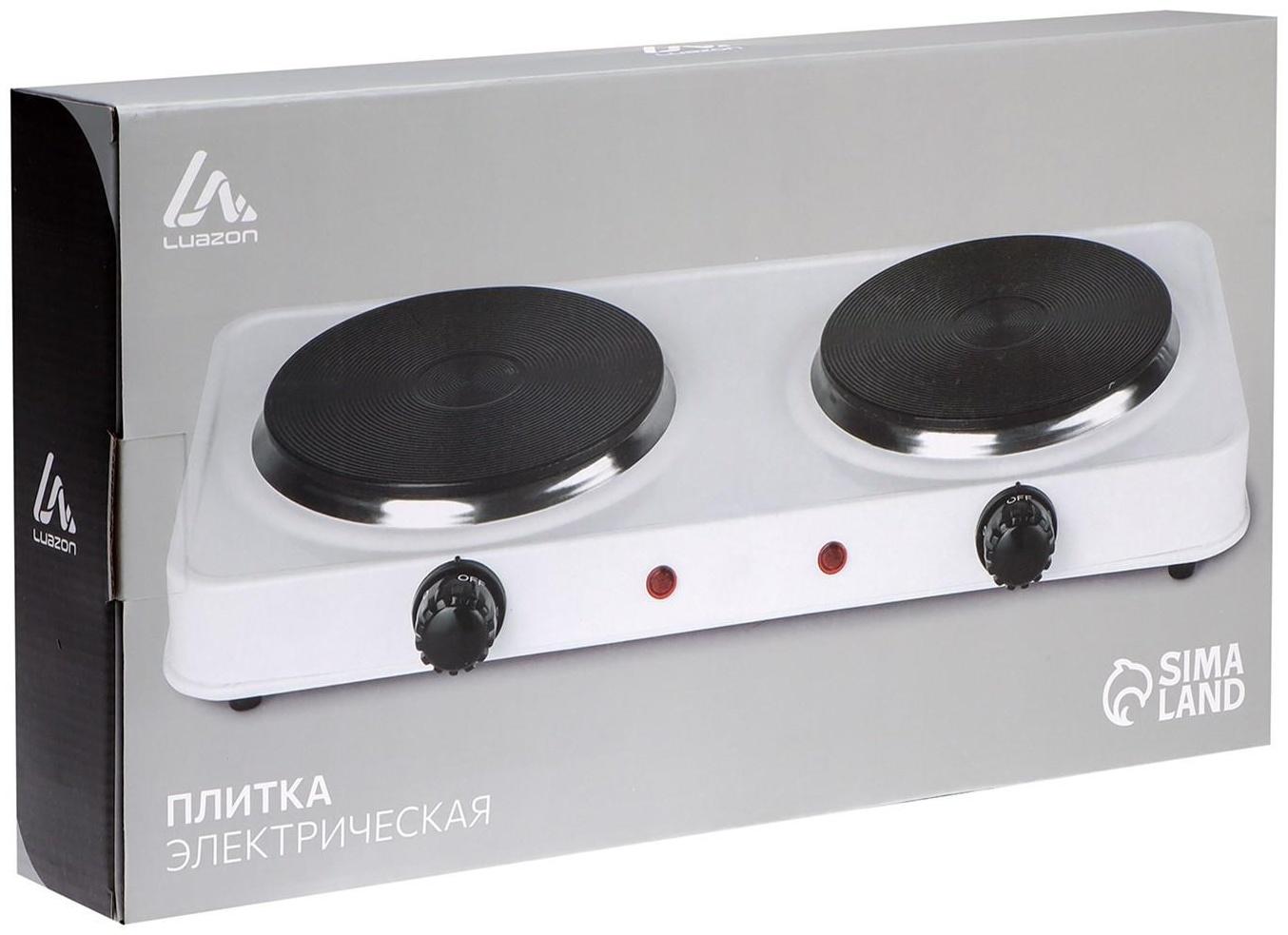 Плитка электрическая Luazon LHP-003, 2 конфорки, 2000 Вт, нагреватель спираль, белая
