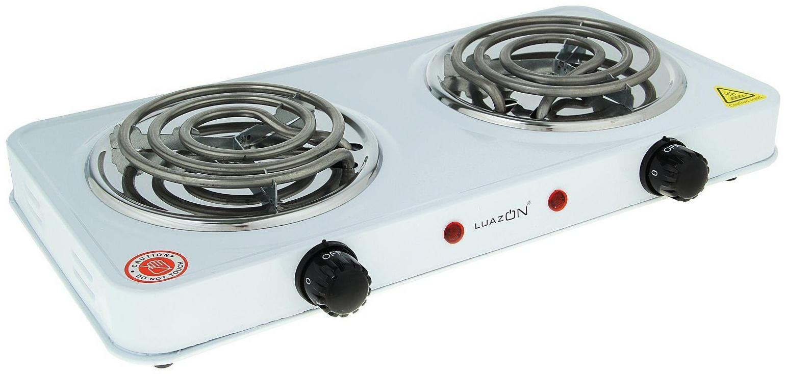 Плитка электрическая Luazon LHP-003, 2 конфорки, 2000 Вт, нагреватель спираль, белая