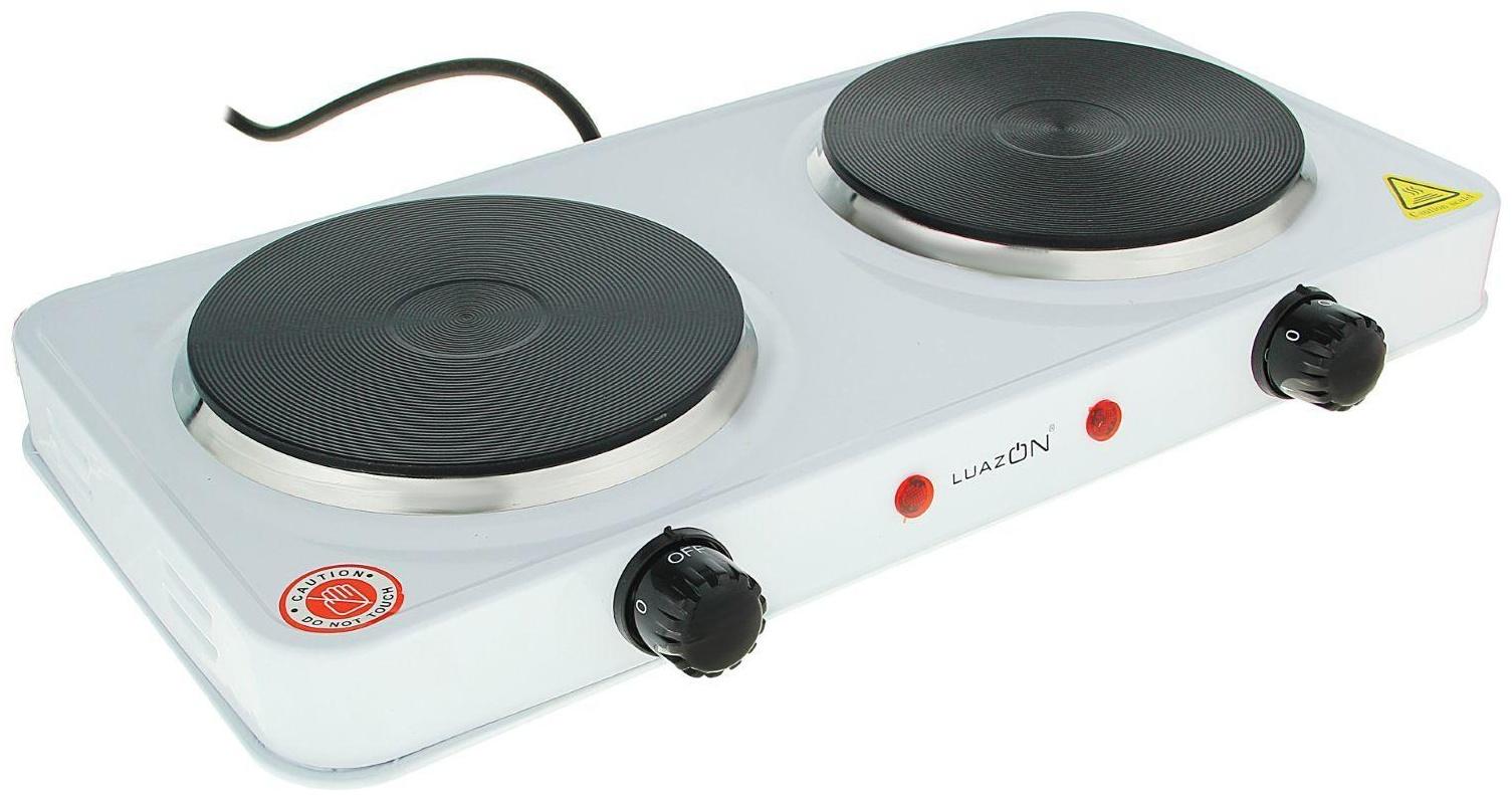 Плитка электрическая Luazon LHP-005, 2 конфорки, 2000 Вт, нагреватель диск, белая