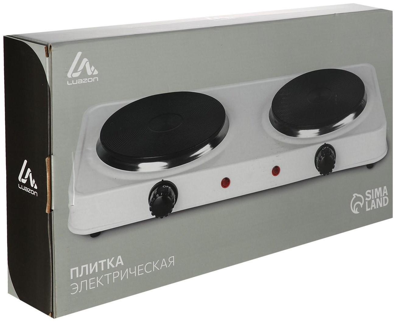 Плитка электрическая Luazon LHP-005, 2 конфорки, 2000 Вт, нагреватель диск, белая