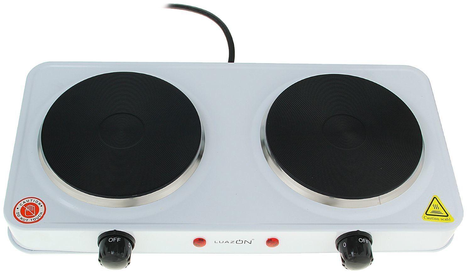 Плитка электрическая Luazon LHP-005, 2 конфорки, 2000 Вт, нагреватель диск, белая