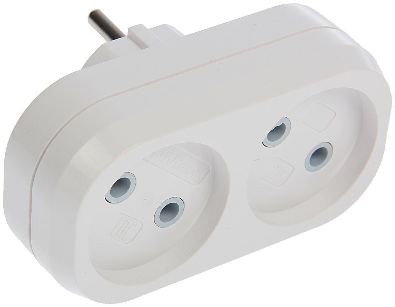 Разветвитель UNIVersal, 2 гнезда, 10 А, 250 В, без з/к, плоский, белый