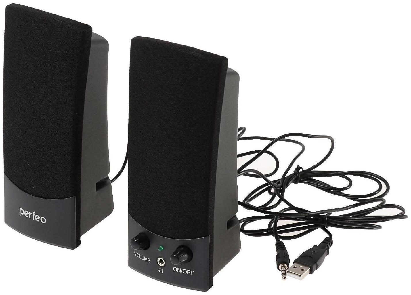 Компьютерные колонки 2.0 Perfeo UNO, 2х3 Вт, USB, черные