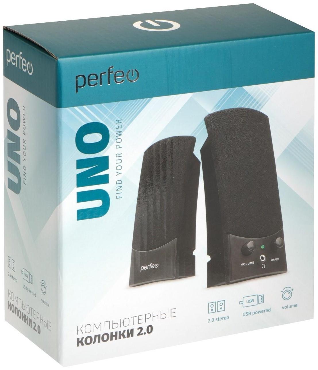 Компьютерные колонки 2.0 Perfeo UNO, 2х3 Вт, USB, черные