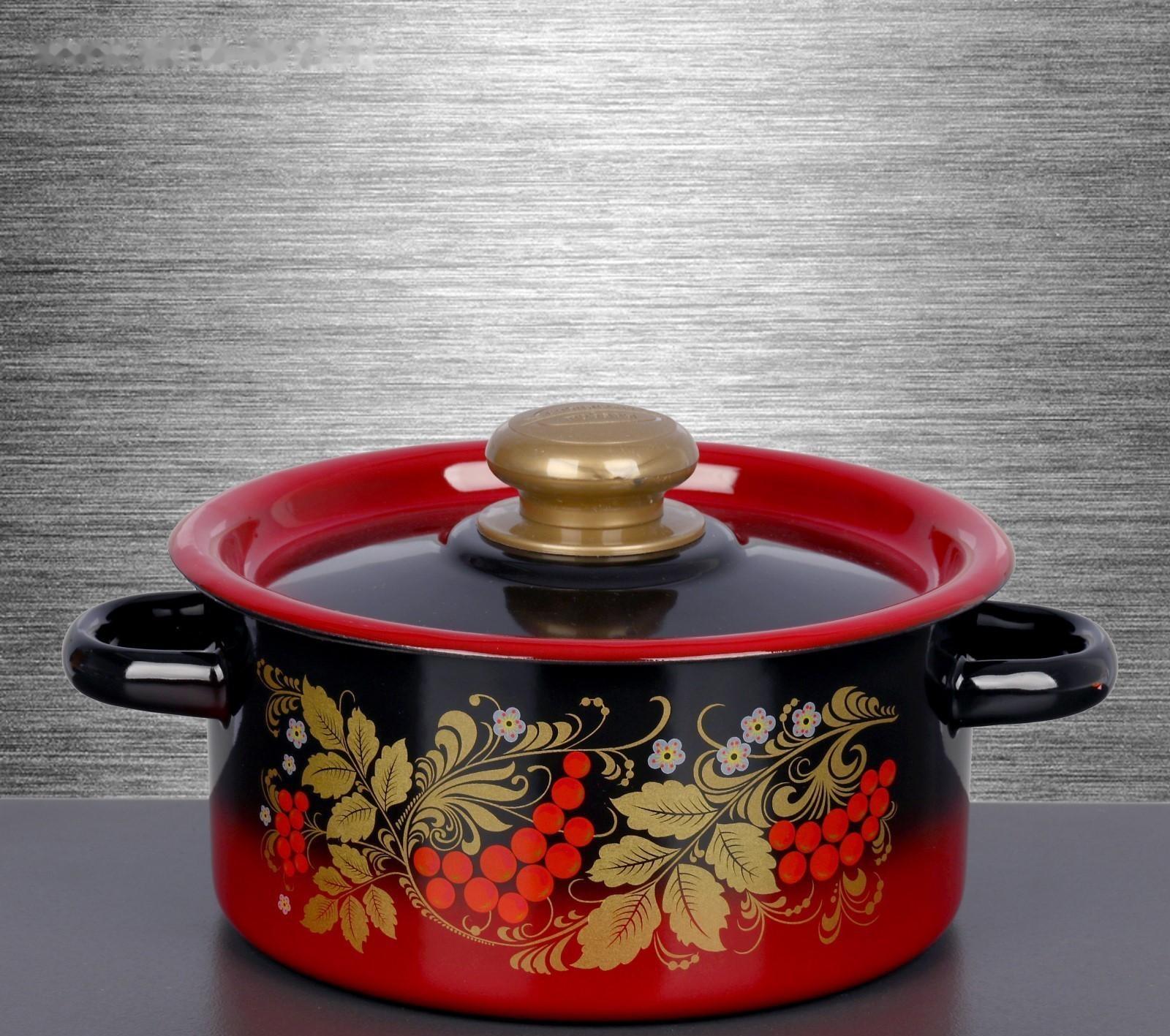 Кастрюля, 2 л, металлическая крышка, пластмассовая ручка, индукция, цвет красно-чёрный с тонированием МИКС