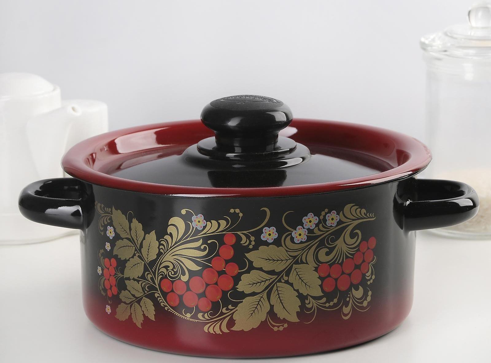 Кастрюля, 2 л, металлическая крышка, пластмассовая ручка, индукция, цвет красно-чёрный с тонированием МИКС