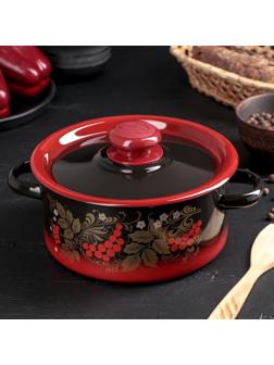 Кастрюля, 2 л, металлическая крышка, пластмассовая ручка, индукция, цвет красно-чёрный с тонированием МИКС