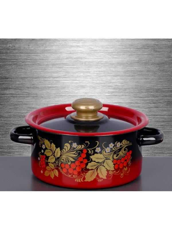 Кастрюля, 2 л, металлическая крышка, пластмассовая ручка, индукция, цвет красно-чёрный с тонированием МИКС