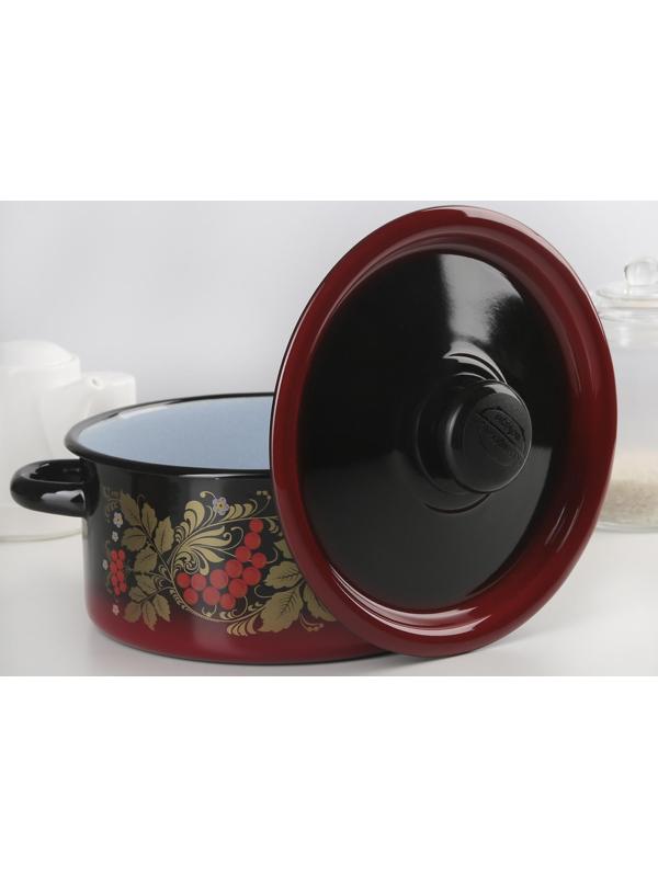 Кастрюля, 2 л, металлическая крышка, пластмассовая ручка, индукция, цвет красно-чёрный с тонированием МИКС